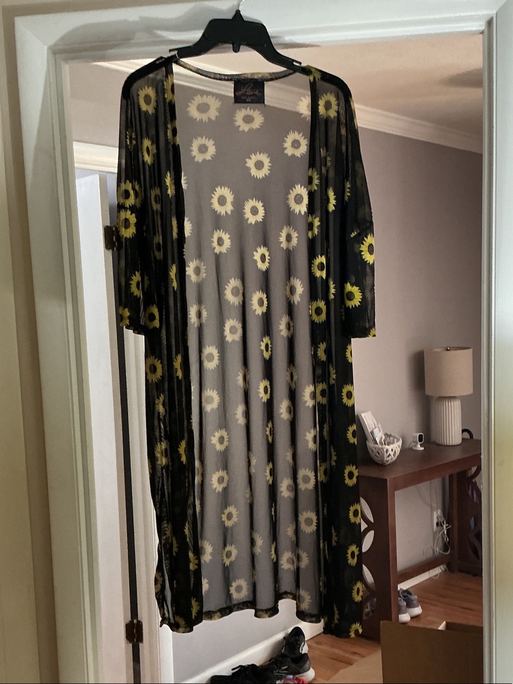 Sunflower Print Black Sheer Duster - Unbranded